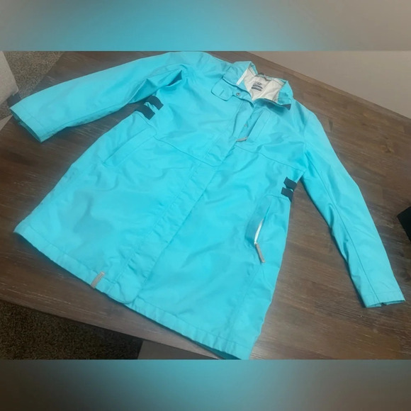 Merrell Long Jacket L Women Bright Blue/turquoise Nylon Snaps Full Zip Lined - Picture 5 of 11